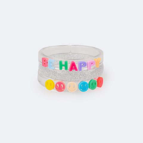 Pulseira Infantil Pampili Emojis Be Happy Tripla Colorida  - frente das pulseiras 