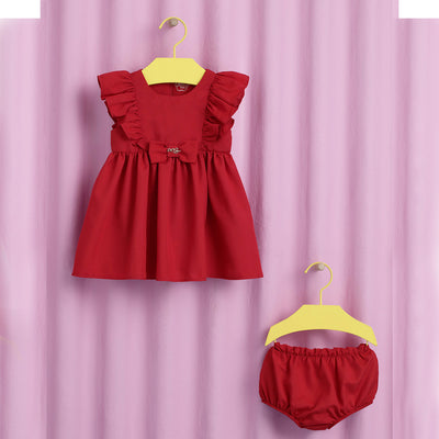 Vestido de Festa Bebê Mon Sucré com Calcinha Laço e Babados Vermelho - Vestido com a calcinha