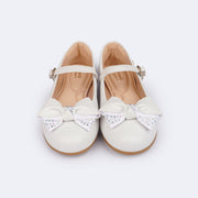 Sapato Infantil Pampili Angel com Laço Glitter Pedras Branco - frente do sapato infantil feminino