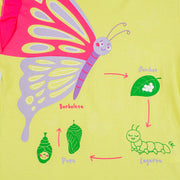 Camisola Kids Cara de Criança Brilha no Escuro Borboleta Verde - 4 a 8 Anos - estampa com fases da borboleta