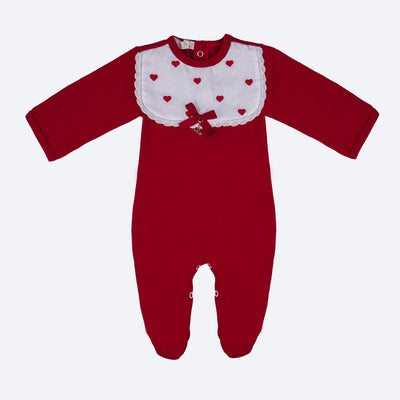 Macacão Longo Bebê Roana Bordado Coração Vermelho - frente macacao bebe