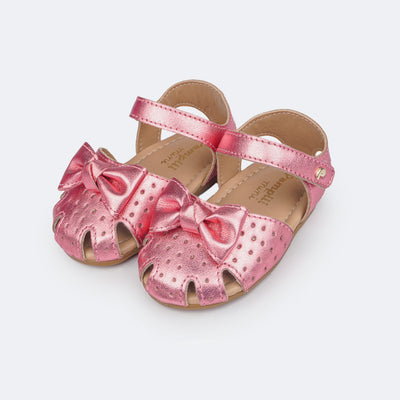 Sandália de Bebê Pampili Nana Laço e Nó Rosa Claro - frente sandália bebê rosa