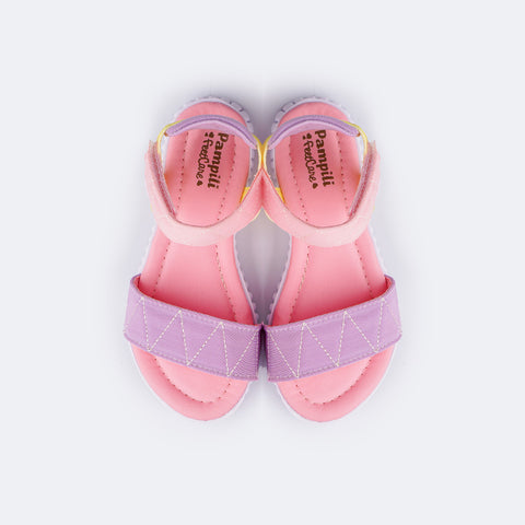 Sandália Papete Infantil Pampili Candy Tecido Comfy Matelassê Colorido  - parte superior mostrando palmilha rosa 