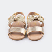 Sandália de Bebê Nana com Laço Metalizada Dourada.