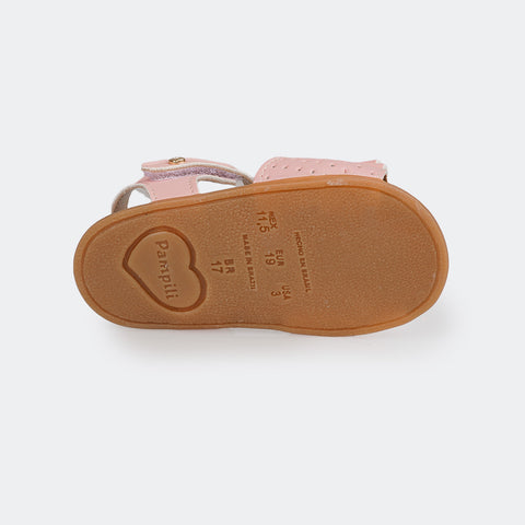 Sandália de Bebê Primeiros Passos Nana Perfuros e Laço Rosa Glace  - foto do solado flexível e antiderrapante 
