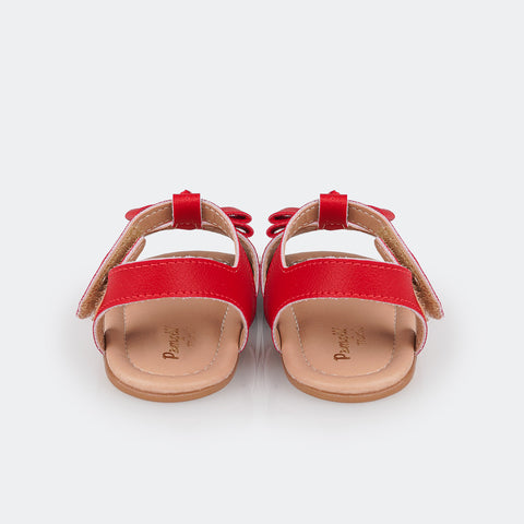 Sandália de Bebê Primeiros Passos Pampili Nana Perfuros e Laço Vermelho Pepper - foto da traseira da sandália 