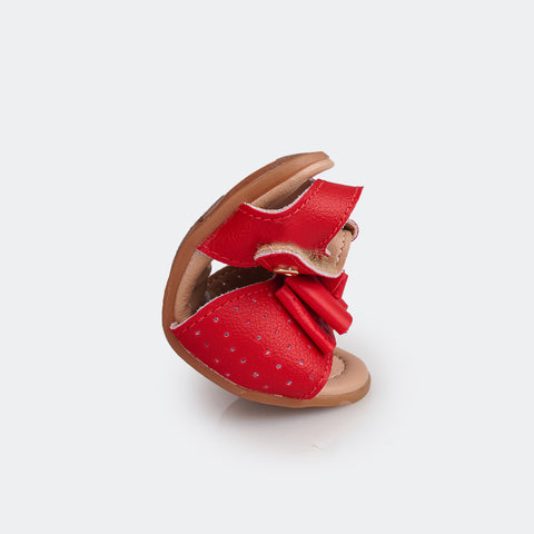 Sandália de Bebê Primeiros Passos Pampili Nana Perfuros e Laço Vermelho Pepper - foto da sandália flexível 