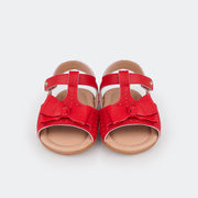 Sandália de Bebê Primeiros Passos Pampili Nana Perfuros e Laço Vermelho Pepper - foto da frente da sandália com laços 