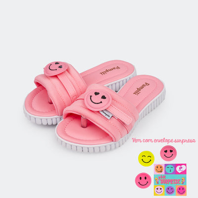 Chinelo Infantil Feminino Candy Pam Surprise Emoji Rosa Chiclete - Ganhe Patch Surpresa.