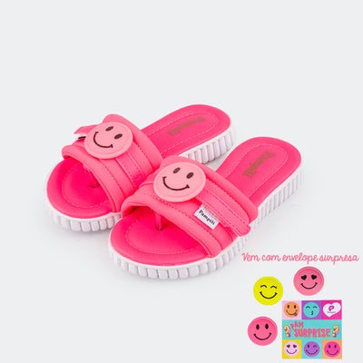 Chinelo Infantil Feminino Candy Pam Surprise Emoji Neon Pink - Ganhe Patch Surpresa.