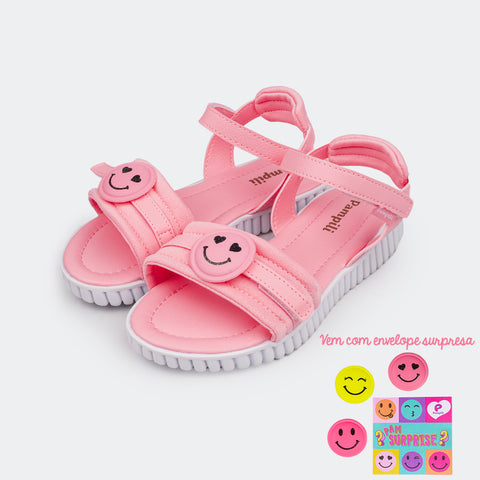 Sandália Papete Infantil Candy Pam Surprise Emoji Rosa Chiclete- Ganhe Patch Surpresa.