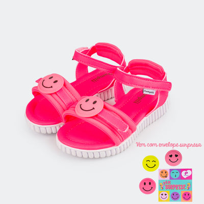 Sandália Infantil Candy Pam Surprise Emoji Neon Pink - Ganhe Patch Surpresa.