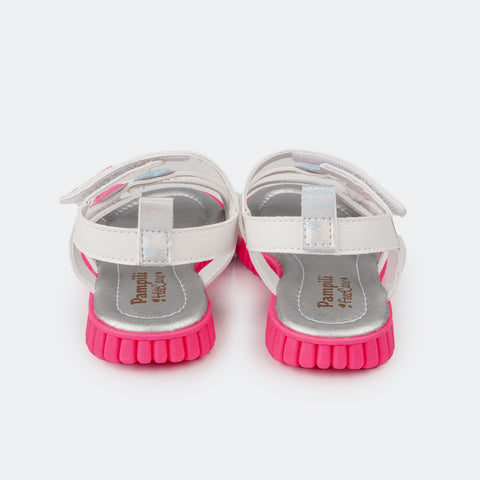 Sandália Papete Infantil Candy Emojis Branca e Pink.