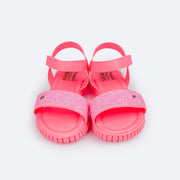 Sandália Papete Infantil Candy Glitter Rosa Neon - frente da sandália infantil 