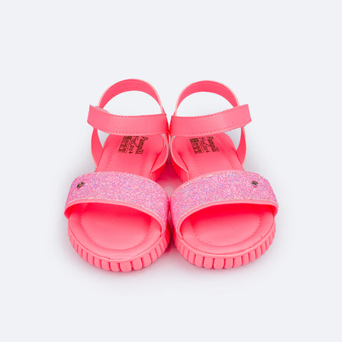 Sandália Papete Infantil Candy Glitter Rosa Neon - frente da sandália infantil 