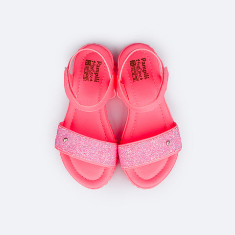 Sandália Papete Infantil Candy Glitter Rosa Neon - parte superior da palmilha confortável