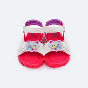 Sandália Papete Infantil Pamps Candy Branca e Pink  - frente da sandália infantil com patche