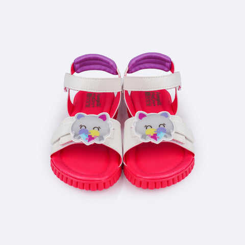 Sandália Papete Infantil Pamps Candy Branca e Pink  - frente da sandália infantil com patche