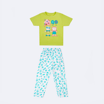 Pijama Infantil Cara de Criança Brilha no Escuro Calça João e Maria Verde - 4 a 8 Anos - frente do pijama infantil