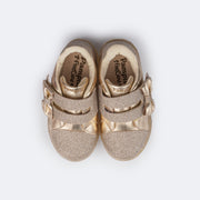 Tênis de Led Infantil Pampili Sneaker Luz Calce Fácil com Laço e Glitter Dourado  - parte superior do tênis mostrando conforto interno 