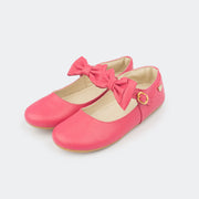 Sapato de Couro Infantil Feminino Cris com Laço Pink.