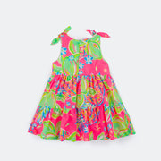 Vestido de Bebê Mon Sucré com Calcinha e Babados Tropical Colorido Neon - costas
