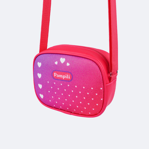 Bolsa Infantil Pampili Pam Surprise Strap Fone Estampa e Glitter Pink Maravilha - Vem com mimo especial - bolsa com alça regulável de gorgurão