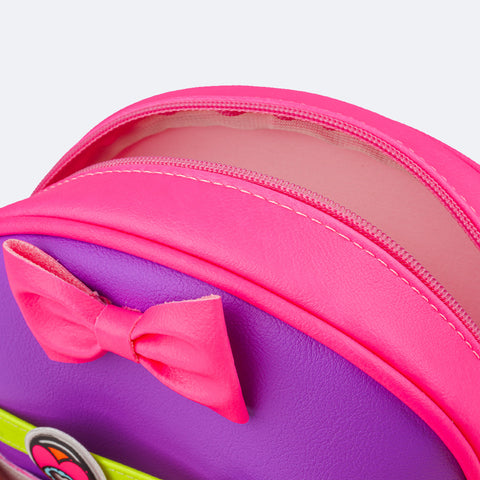 Bolsa Infantil Pampili Customizável Monstrinho Pink e Colorida - Vem com 4 Patches - abertura em zíper e forro interno 
