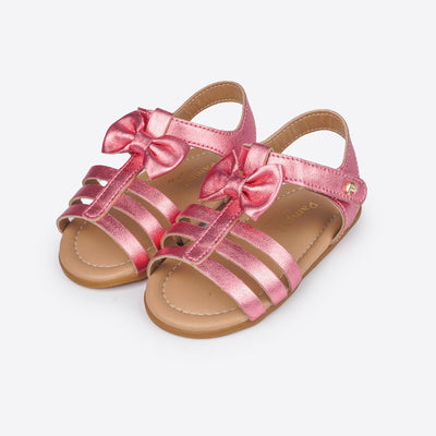 Sandália de Bebê Pampili Nana Laço e Tiras Rosa Claro - frente sandália bebê rosa