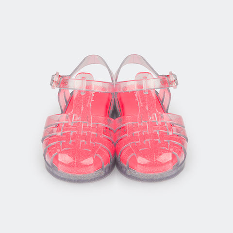 Sandália de Led Infantil Pampili Full Plastic Transparente com Glitter e Pink Fluor - foto frontal 