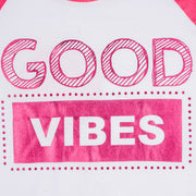 Camiseta Infantil Pampili Good Vibes Pink e Branca - estampa frontal metalizada