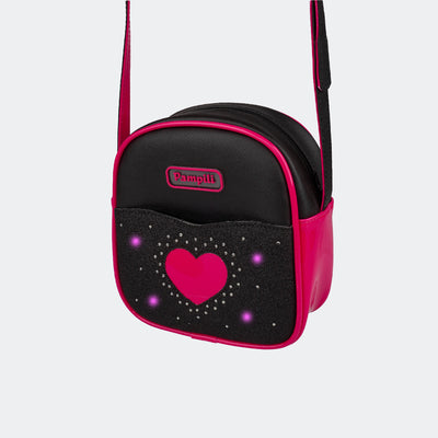 Bolsa Infantil com Led Pampili Seja Luz Strass e Glitter Preta e Pink Maravilha - bolsa pendurada 