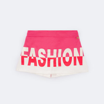 Short Saia Infantil Pampili Estampa Fashion Pink  - frente do short saia com estampa 