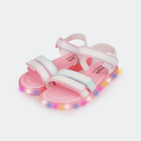Sandália de Led Infantil Pampili Lulli Calce Fácil Branca e Colorida - foto lateral mostrando cores das tiras 
