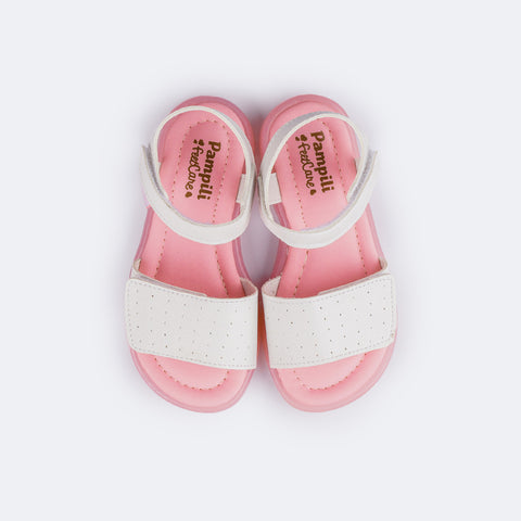 Sandália de Led Infantil Pampili Lulli Calce Fácil Branca e Rosa  - parte superior mostrando palmilha 