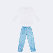 Pijama Pré-Adolescente Cara de Criança Brilha no Escuro Longo Flores Branco e Azul - 10 a 14 Anos - costas do pijama feminino