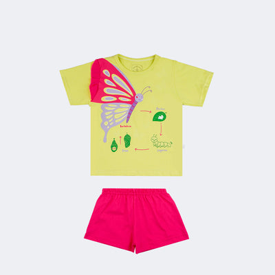 Pijama Bebê Cara de Criança Brilha no Escuro Borboleta Verde e Pink - 1 a 3 Anos - frente do pijama infantil