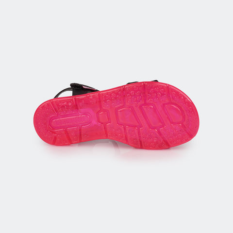Sandália de Led Infantil Pampili Lulli Calce Fácil Preta e Pink  - foto do solado pink 