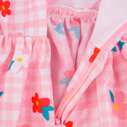 Vestido de Bebê Mon Sucré com Calcinha e Babados Flores Colorido - zíper aberto