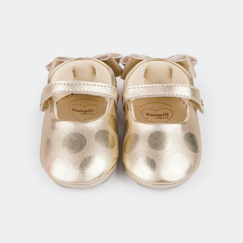 Sapato de Bebê Nina Poá Metalizado Dourado.