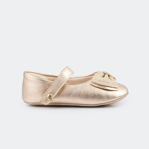 Sapato de Bebê Nina Laço Dourada.