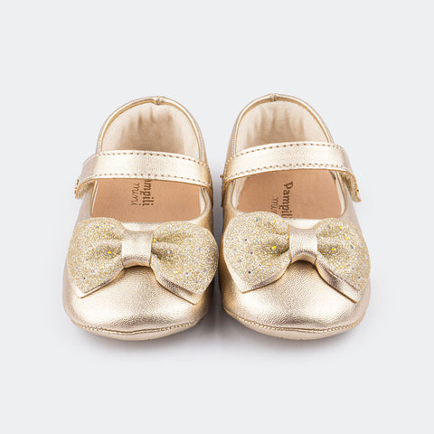 Sapato de Bebê Nina Laço Dourada.