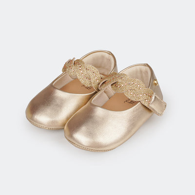 Sapato de Bebê Pampili Nina Calce Fácil e Tira com Glitter e Strass Dourado - foto do sapato dourado
