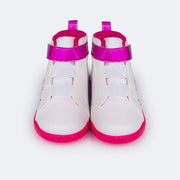 Tênis de Led Cano Médio Infantil Pampili Sneaker Seja Luz Branco e Pink - frente do tênis infantil branco