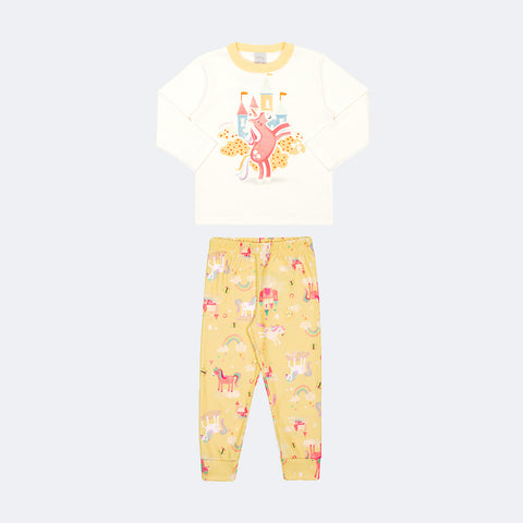 Pijama Infantil Alakazoo Moletom Brilha no Escuro Mundo Mágico Amarelo - frente pijama infantil feminino