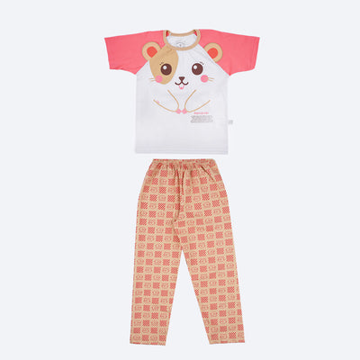 Pijama Infantil Cara de Criança Calça Hamster Branco e Rosa - frente do pijama menina