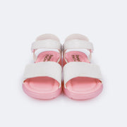 Sandália de Led Infantil Pampili Lulli Calce Fácil Branca e Rosa -  parte frontal da sandália 