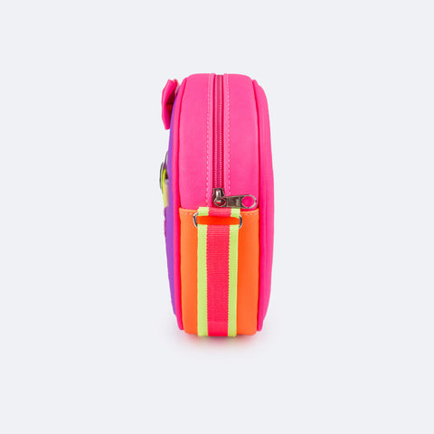 Bolsa Infantil Pampili Customizável Monstrinho Pink e Colorida - Vem com 4 Patches - lateral da bolsa 