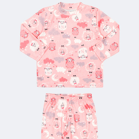 Pijama Infantil Alakazoo Manga Longa Ovelinha Rosa - estampa pijama infantil