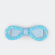 Presilha para Cabelo Infantil Laço Glitter Brocado Azul Bebê.